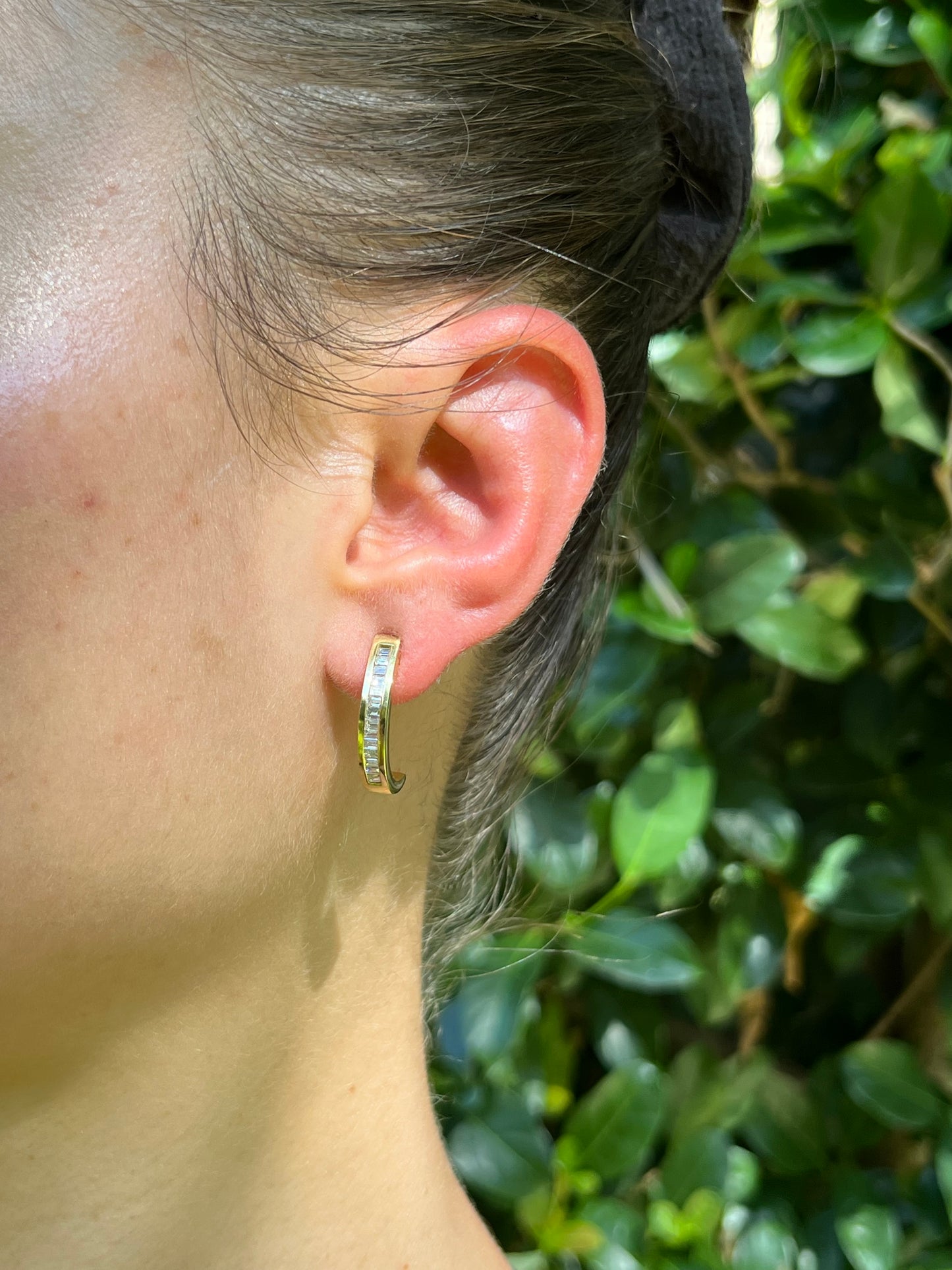 Estate, 18K gold diamond half-hoop earrings