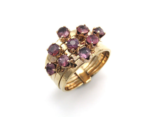 Mid-century, 14K gold ruby 5-band 'harem' ring