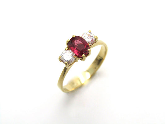 Vintage, 18K gold ruby and diamond trilogy ring