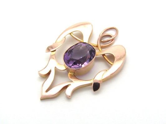 Antique, 9K gold Art Nouveau amethyst pendant