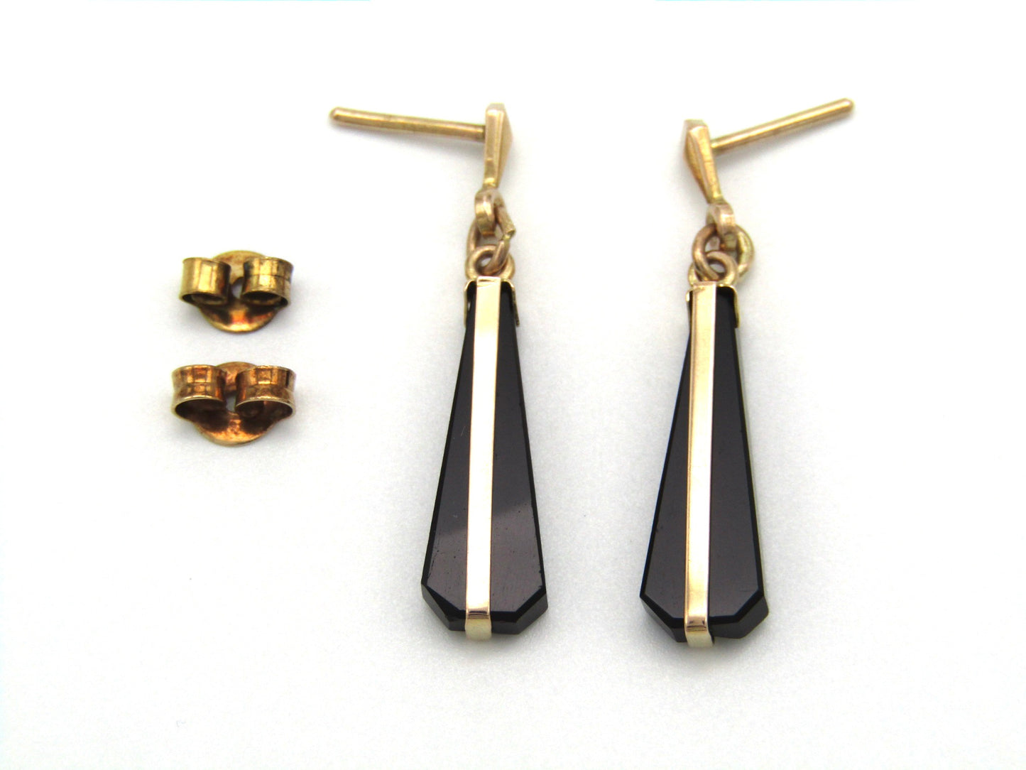 Vintage, 9K gold onyx drop earrings