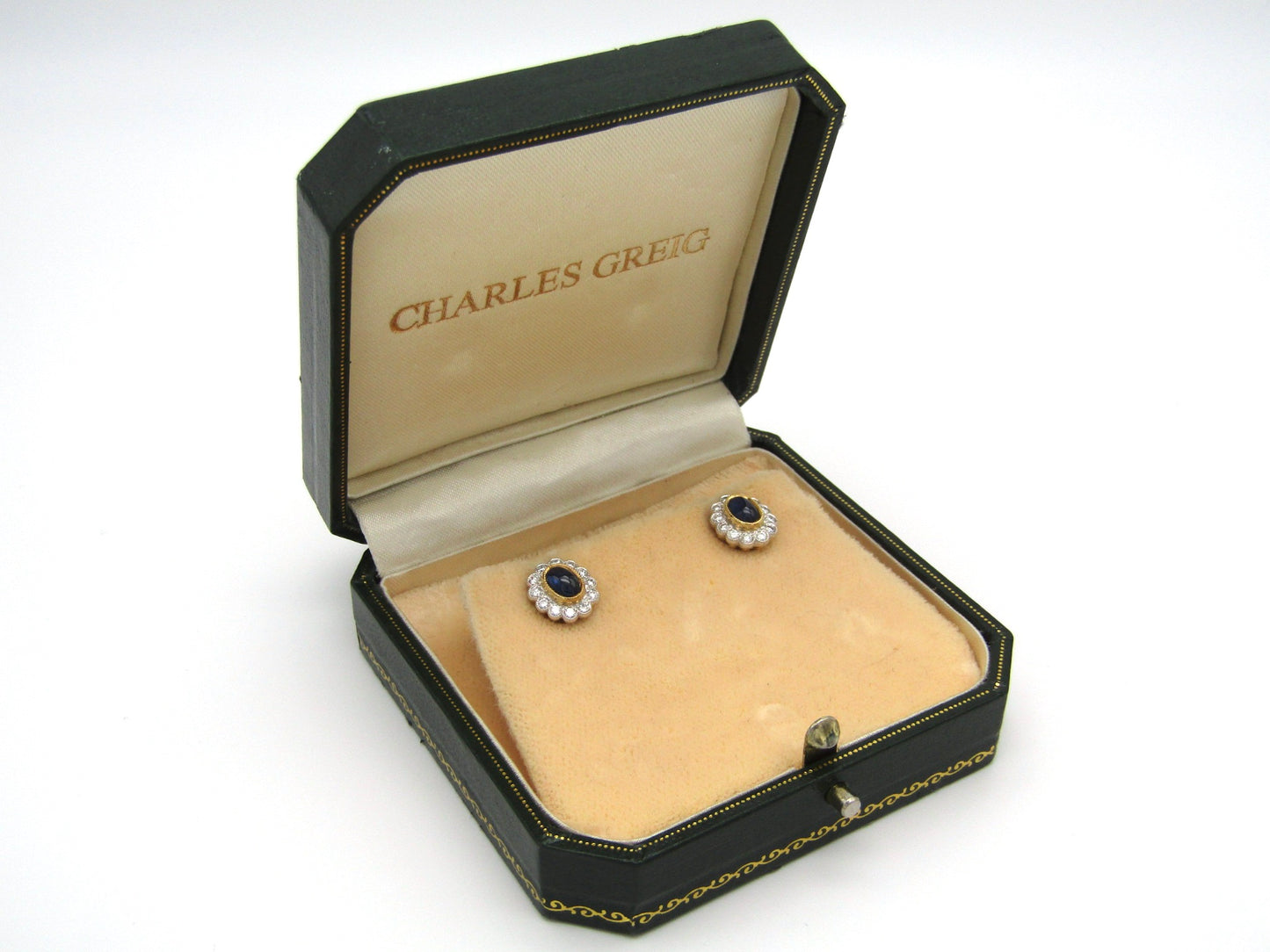 Estate, 18K gold sapphire and diamond earrings by Charles Greig