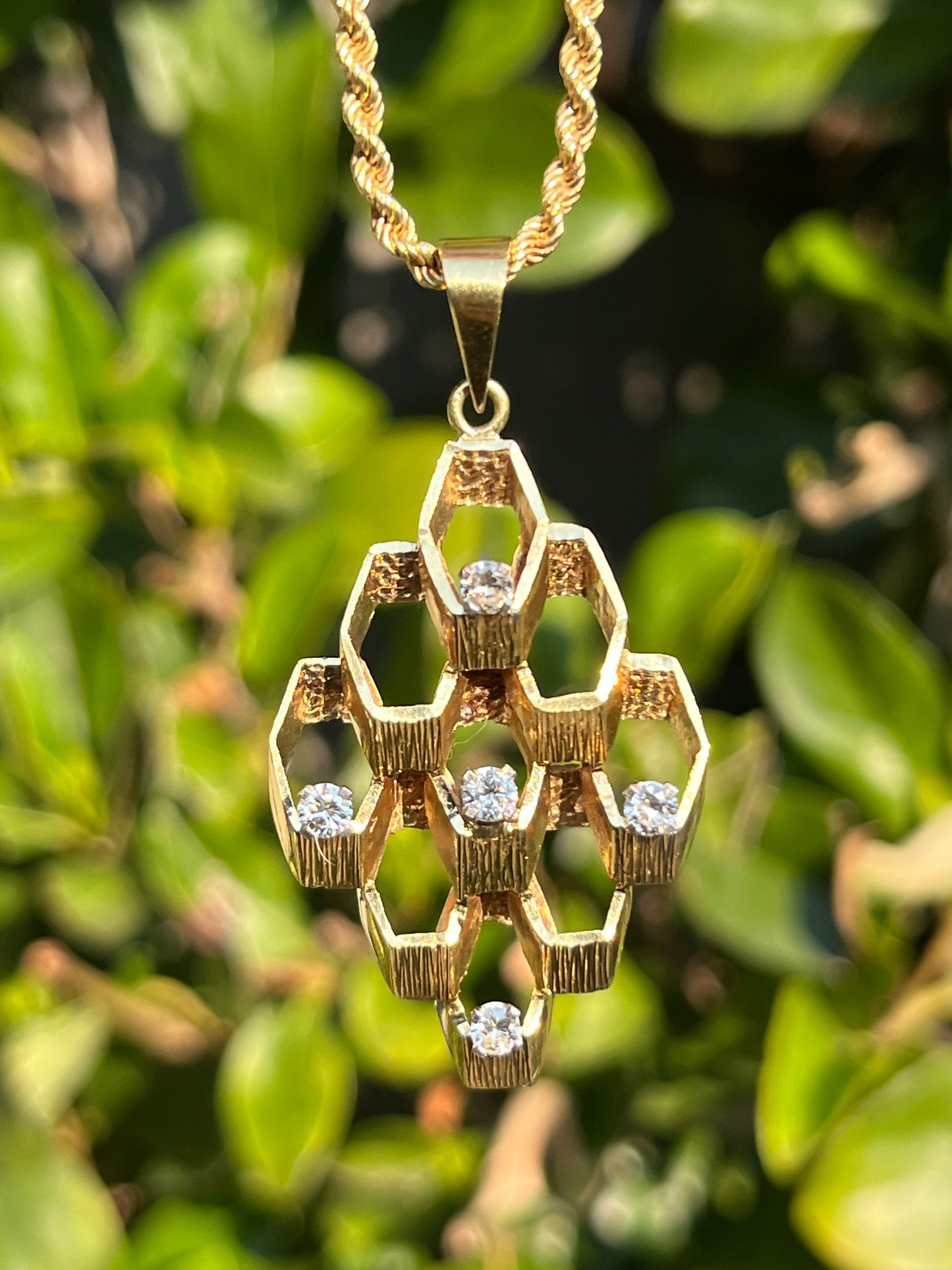 Vintage, 18K gold diamond Brutalist pendant, c.1970s