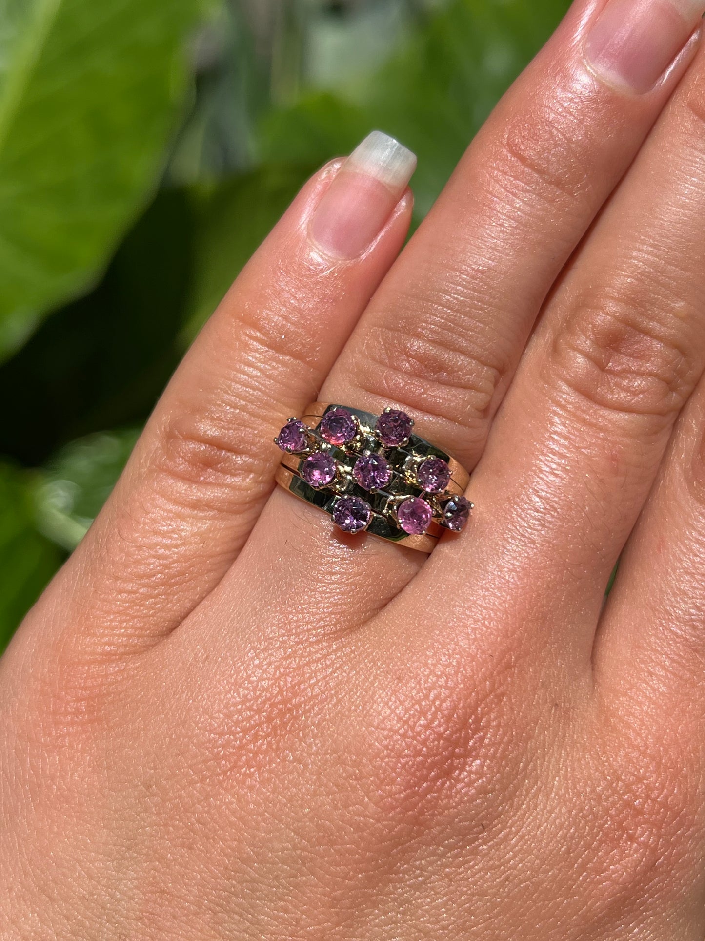 Mid-century, 14K gold ruby 5-band 'harem' ring