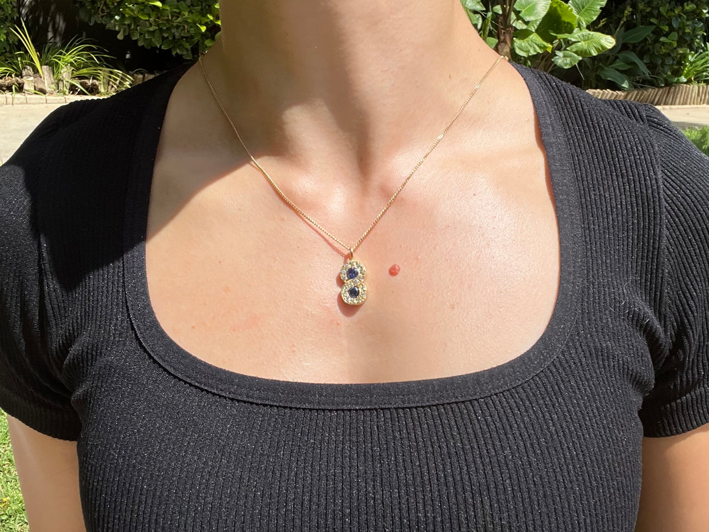 Vintage, 14K gold sapphire and diamond eternity pendant