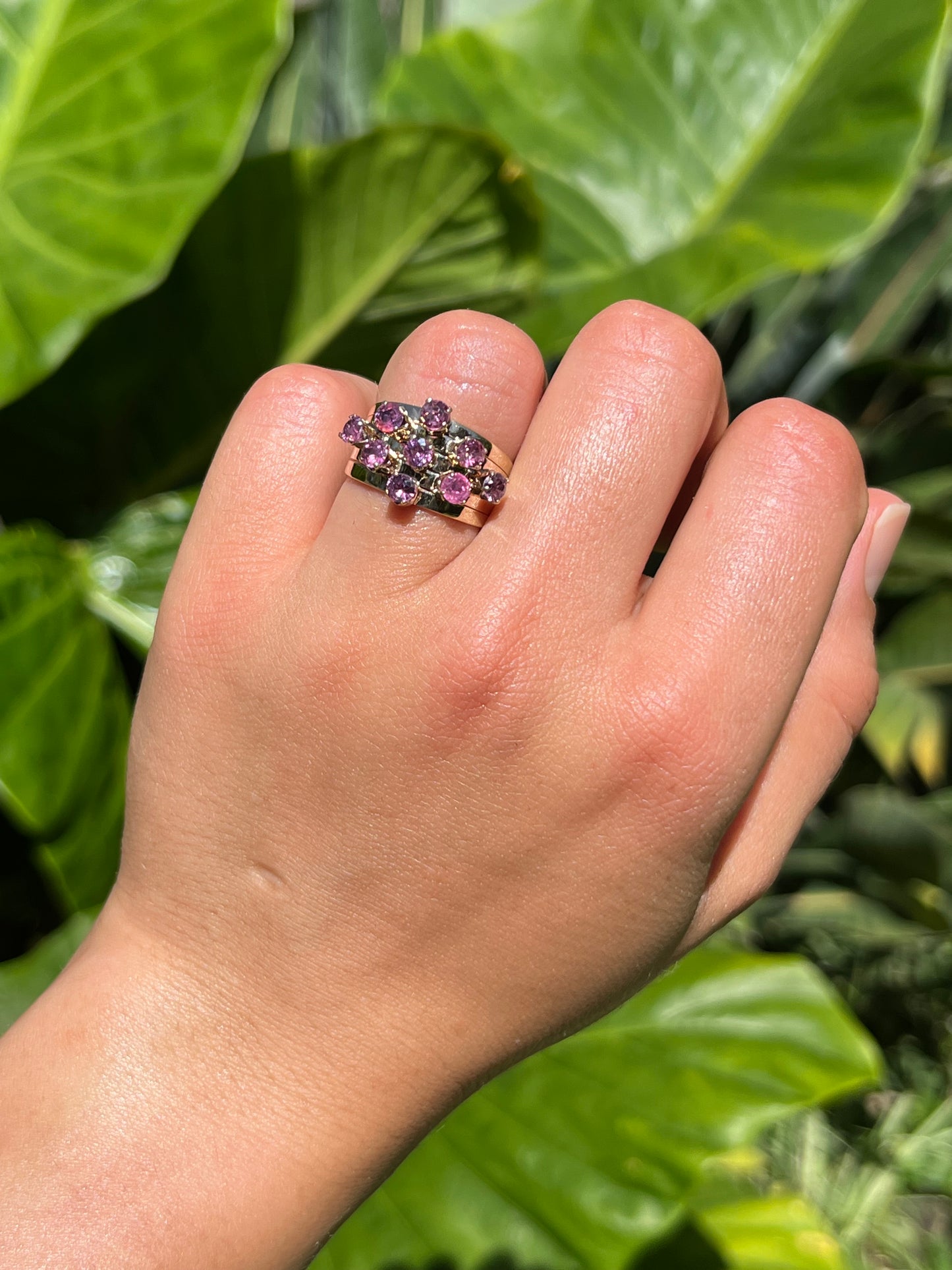 Mid-century, 14K gold ruby 5-band 'harem' ring