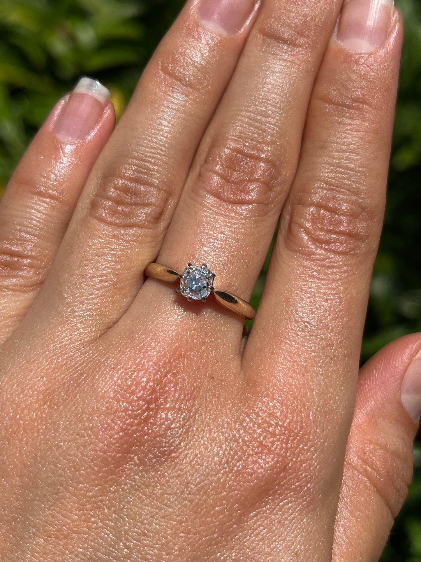 Edwardian, 14K gold 0.91ct Old mine-cut diamond solitaire engagement ring