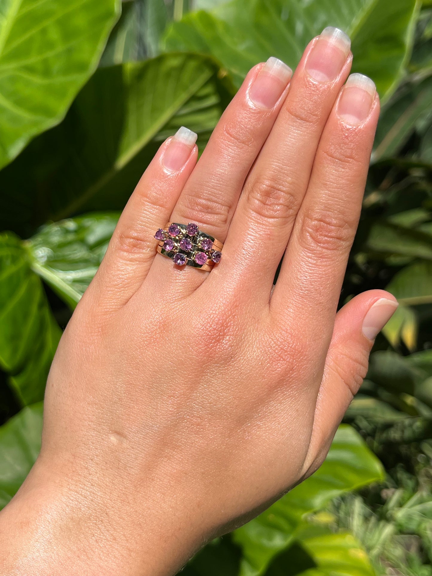 Mid-century, 14K gold ruby 5-band 'harem' ring