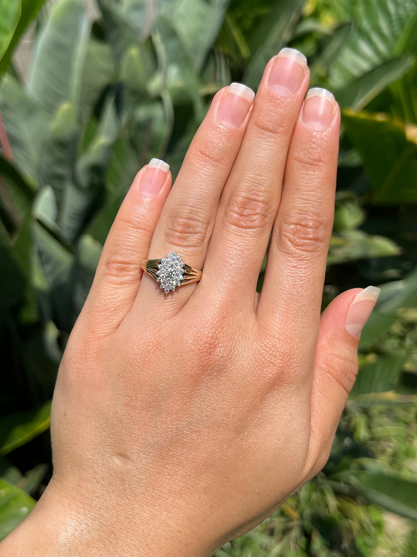 Vintage, 9K gold diamond cluster ring