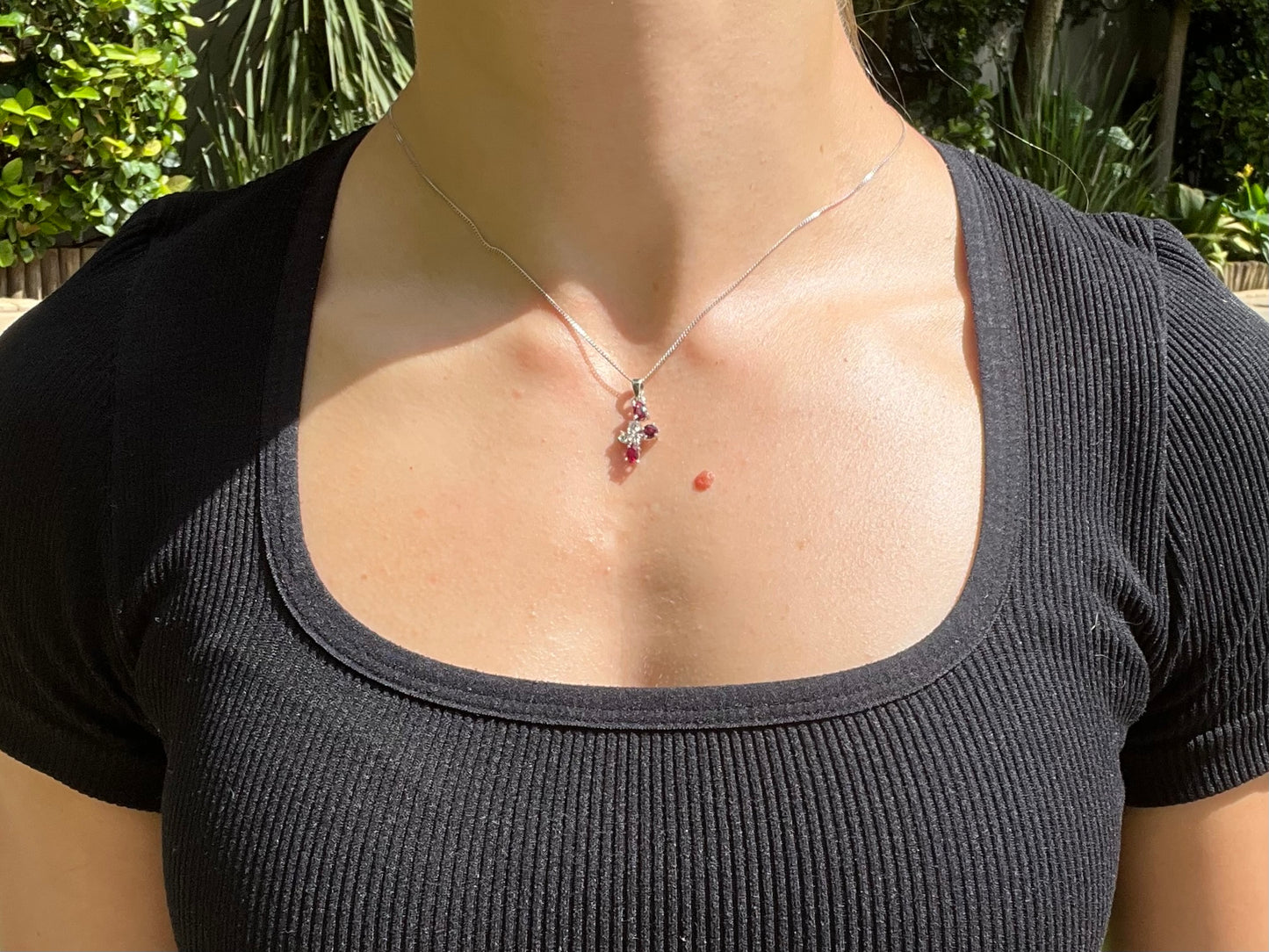 Estate, 18K gold ruby and diamond pendant