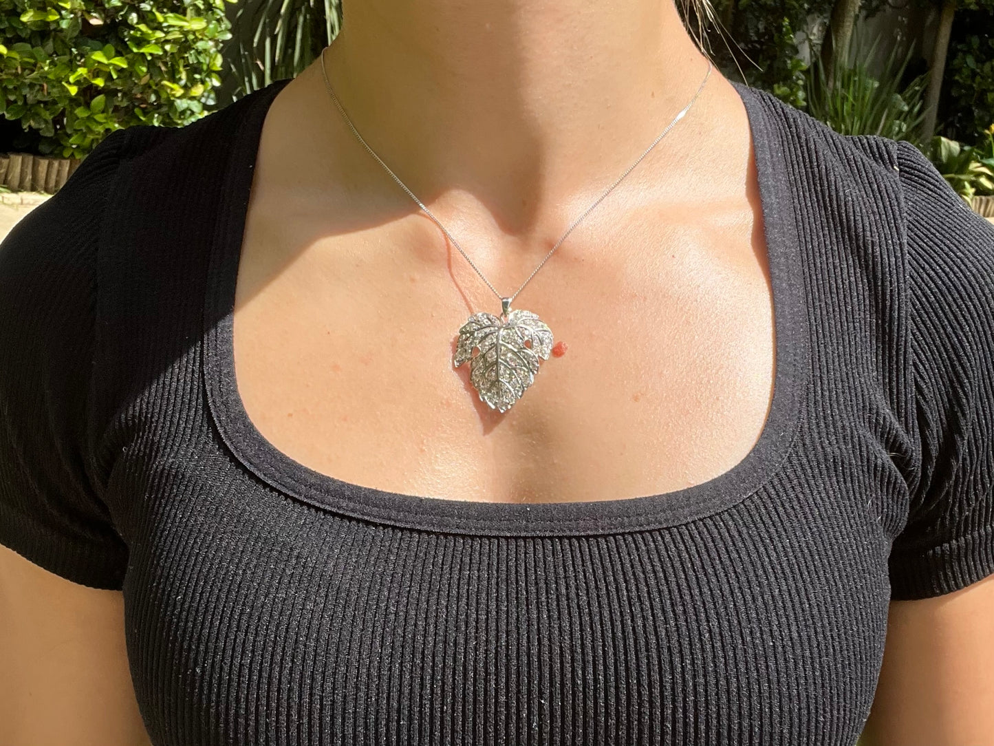 Victorian, platinum and diamond grape leaf pendant