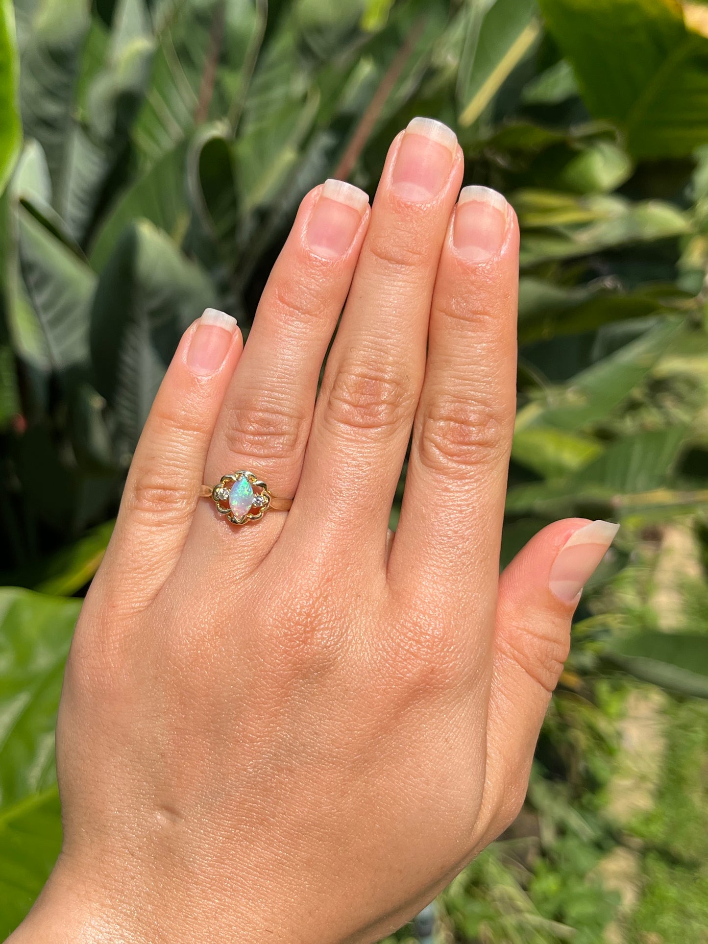 Mid-century, 18K gold opal and diamond ring