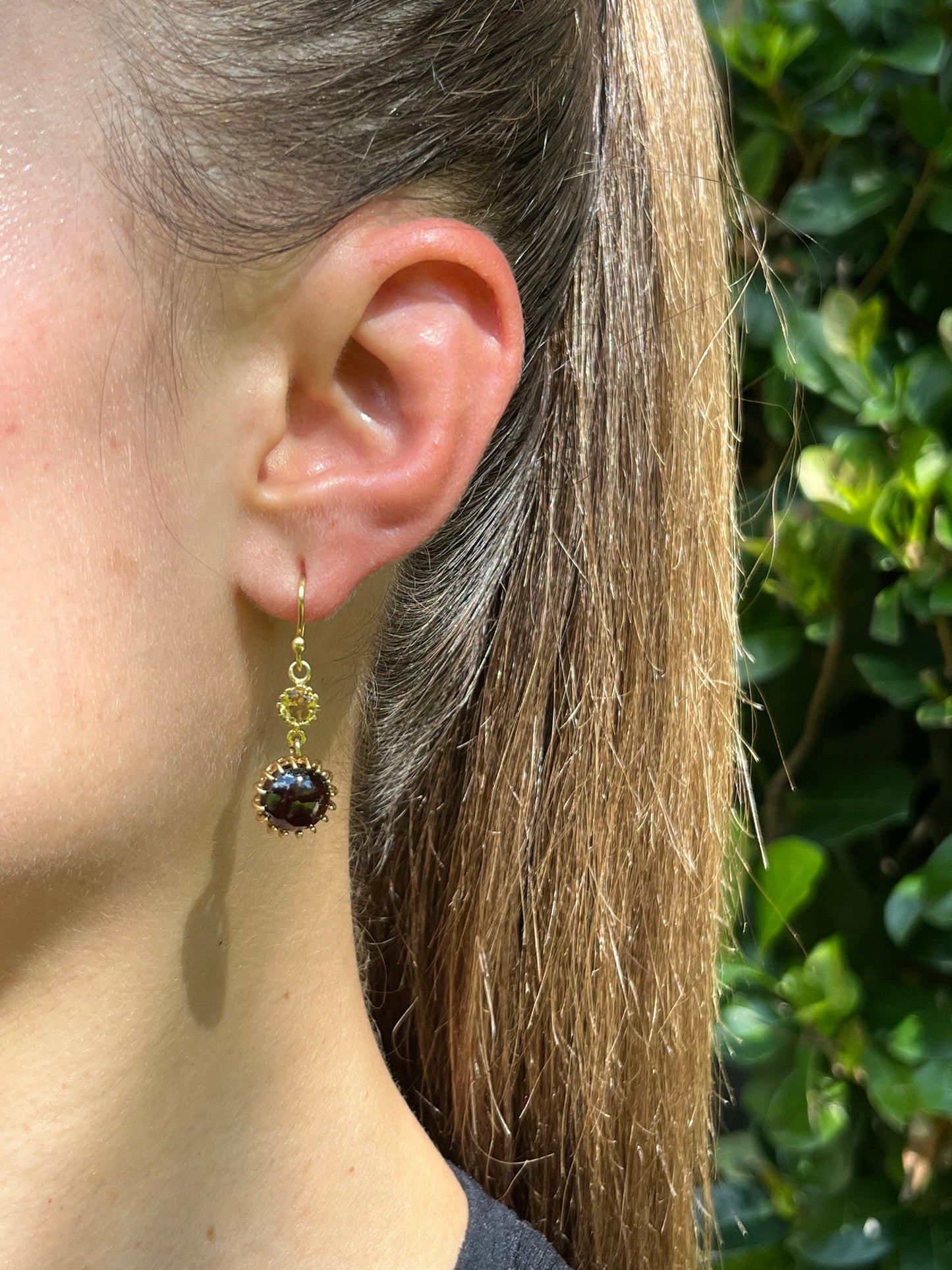 Mid-century, 18K gold garnet and citrine dangle earrings