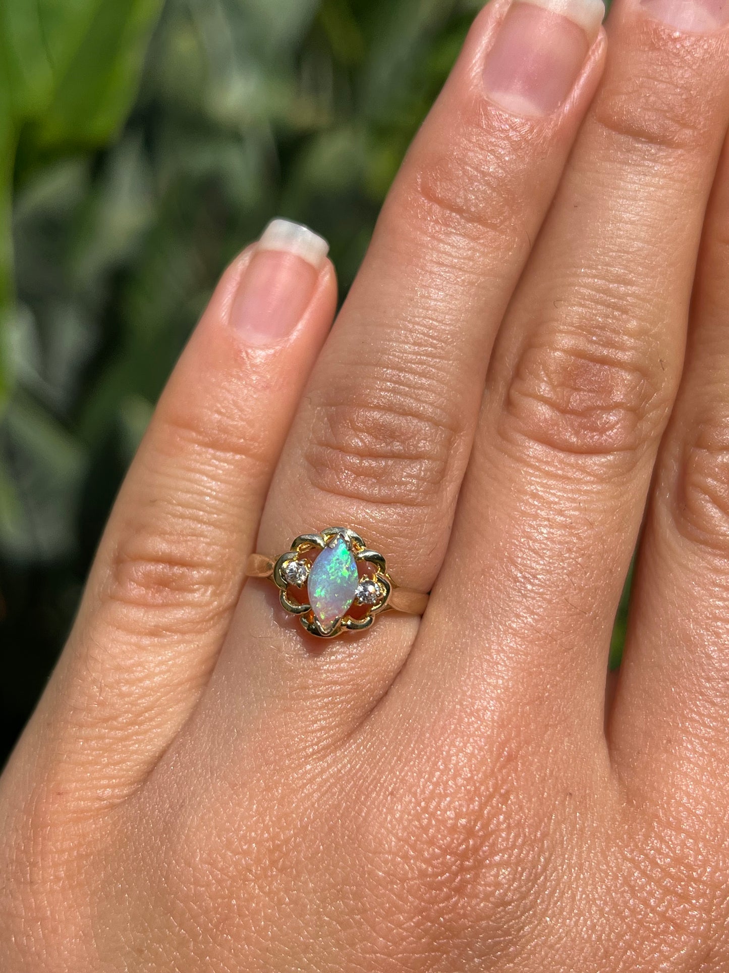 Mid-century, 18K gold opal and diamond ring