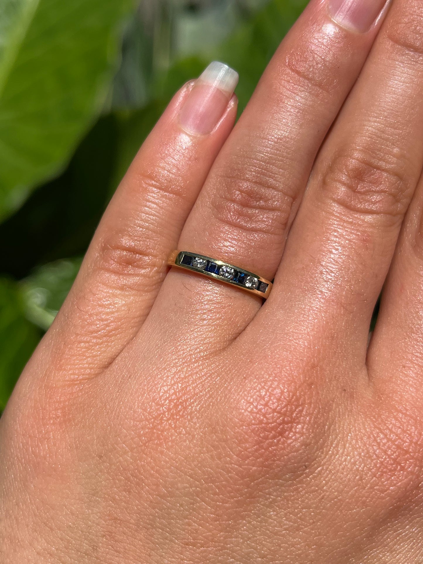 Vintage, 18K gold sapphire and diamond half eternity ring