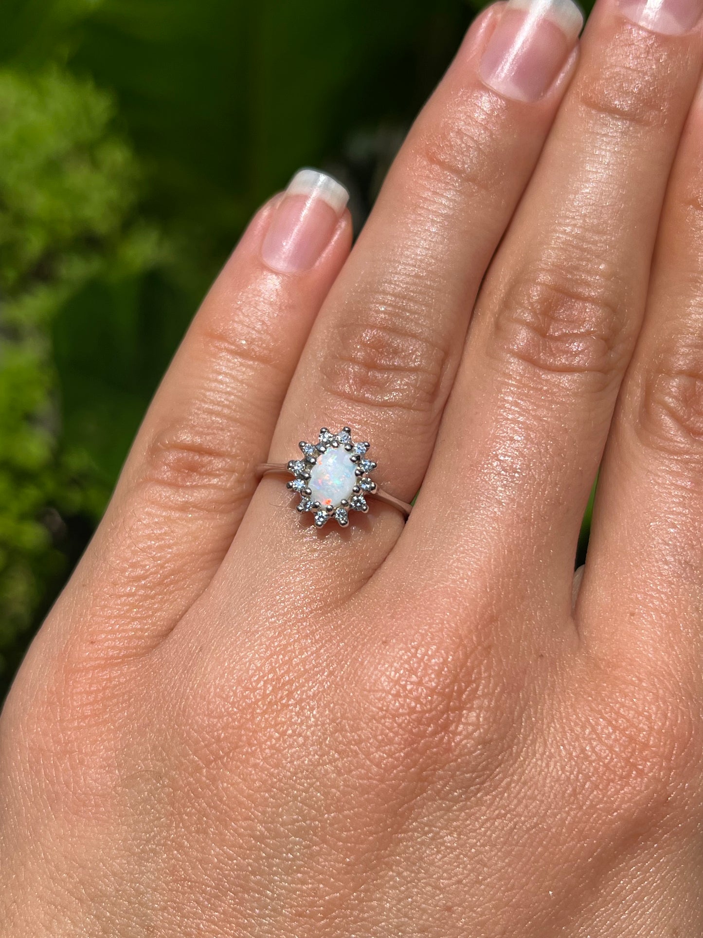 Estate, 14K gold opal and diamond halo ring