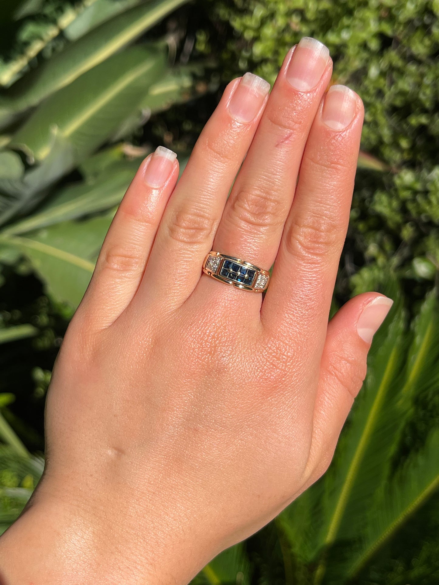 Mid-century, 9K gold sapphire and diamond ring