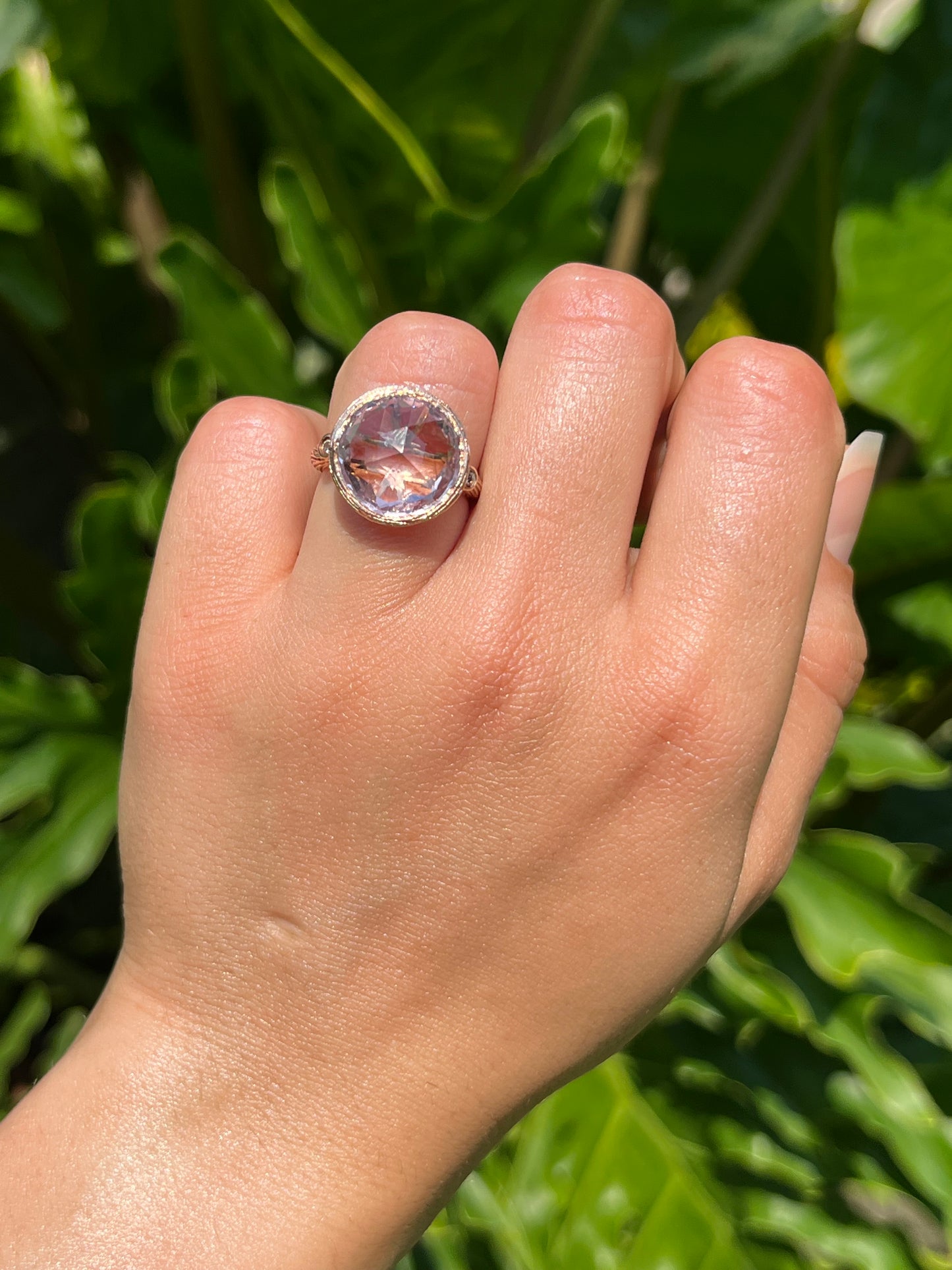 Estate, 9K gold amethyst and diamond ring