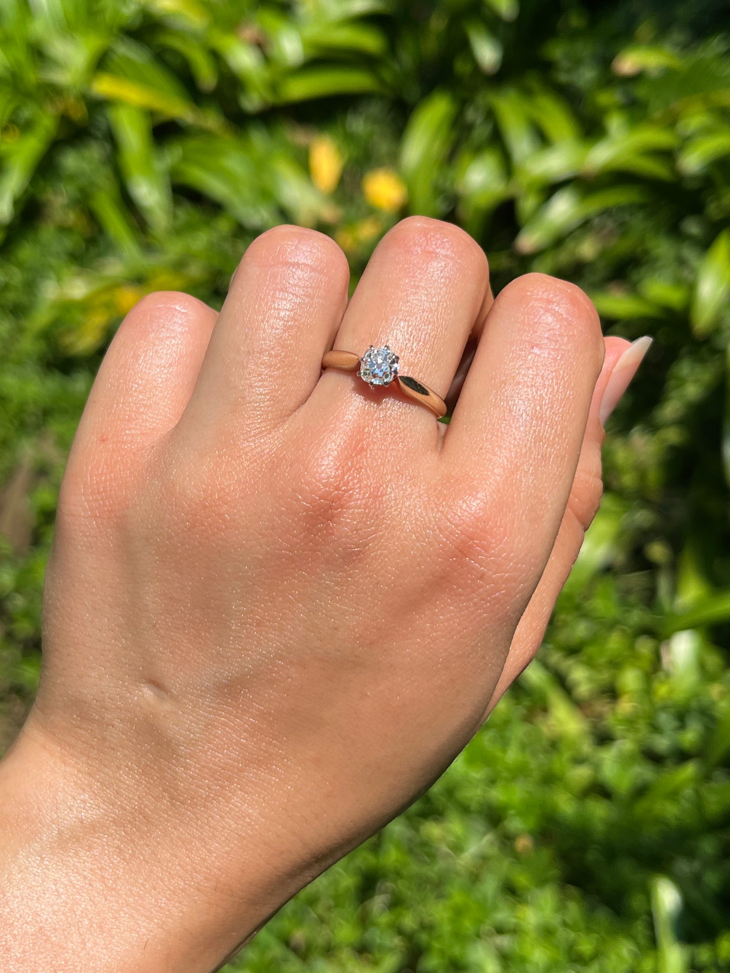 Edwardian, 14K gold 0.91ct Old mine-cut diamond solitaire engagement ring