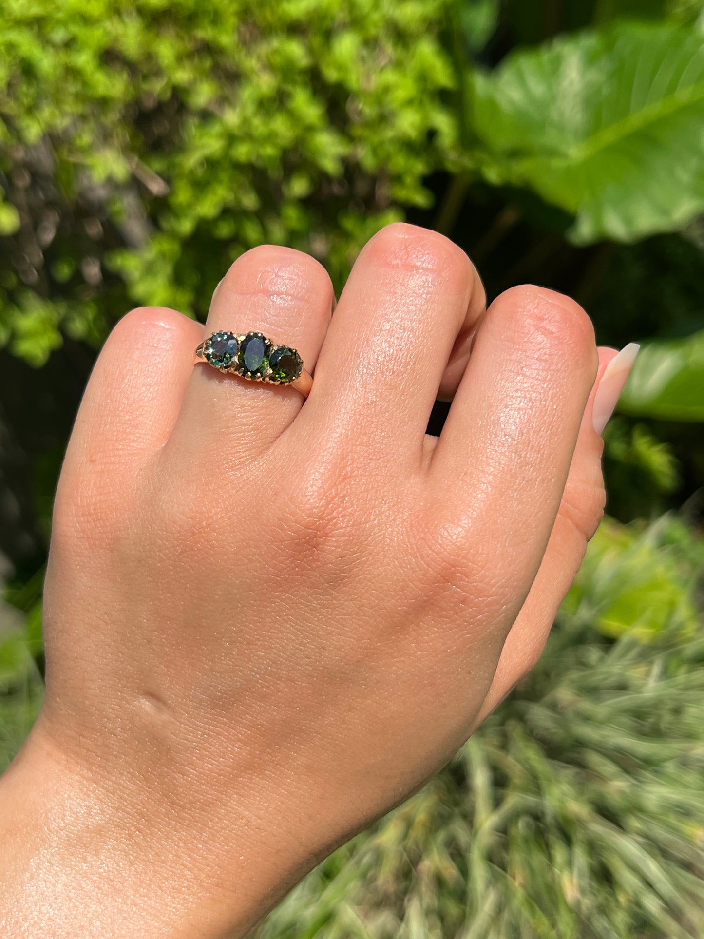 Vintage, 12K gold tourmaline and sapphire and ring
