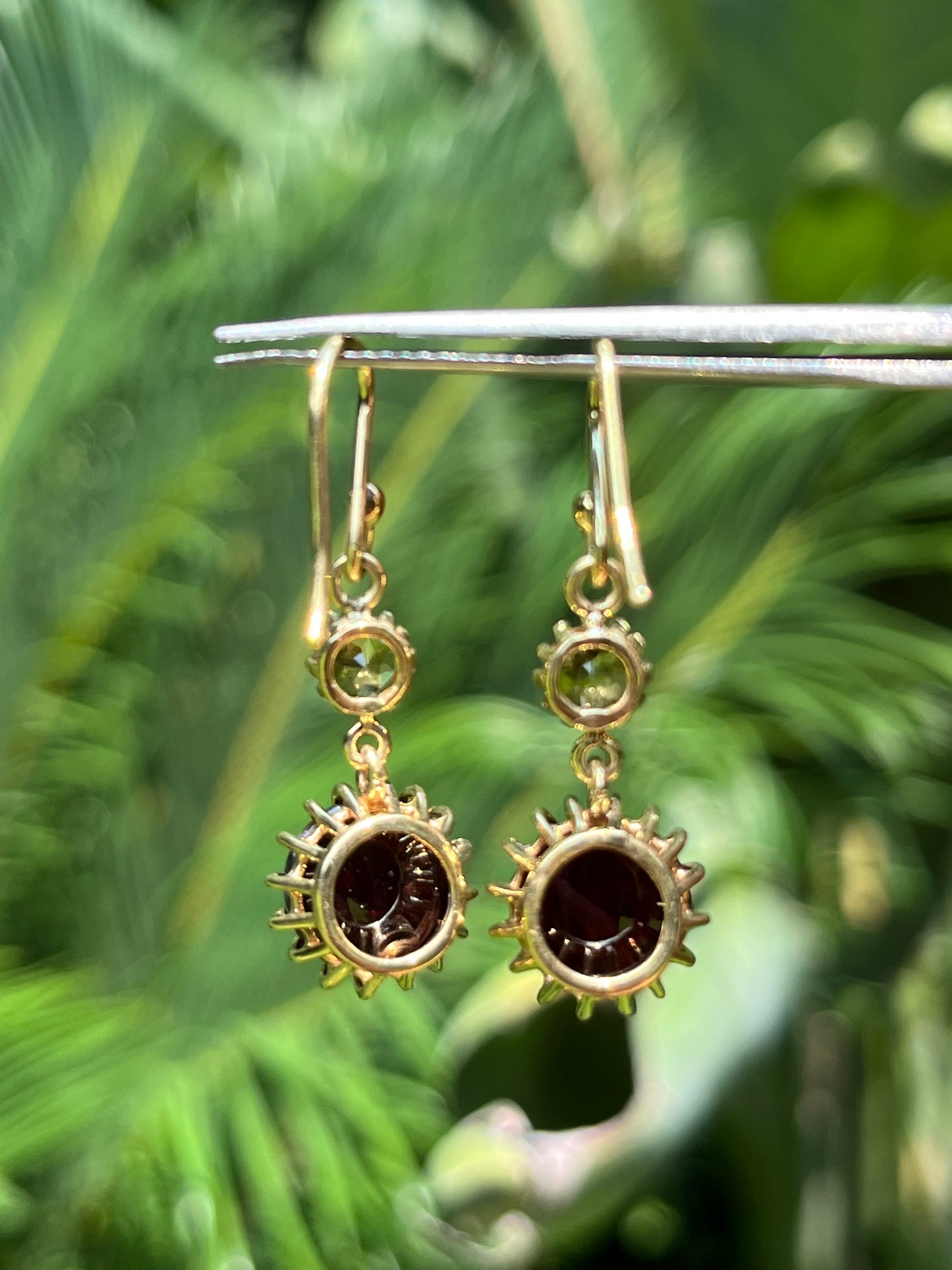 Mid-century, 18K gold garnet and citrine dangle earrings