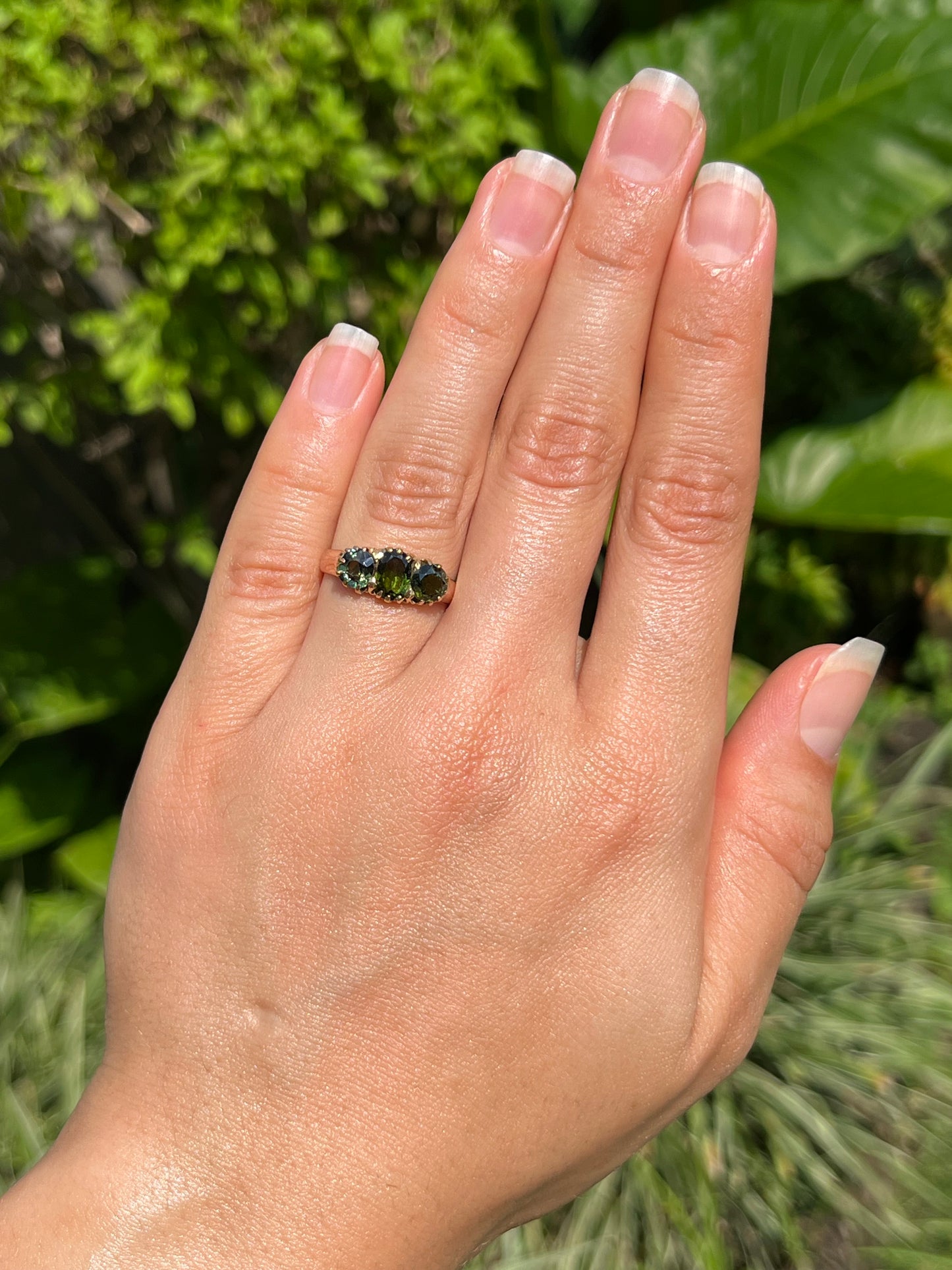 Vintage, 12K gold tourmaline and sapphire and ring