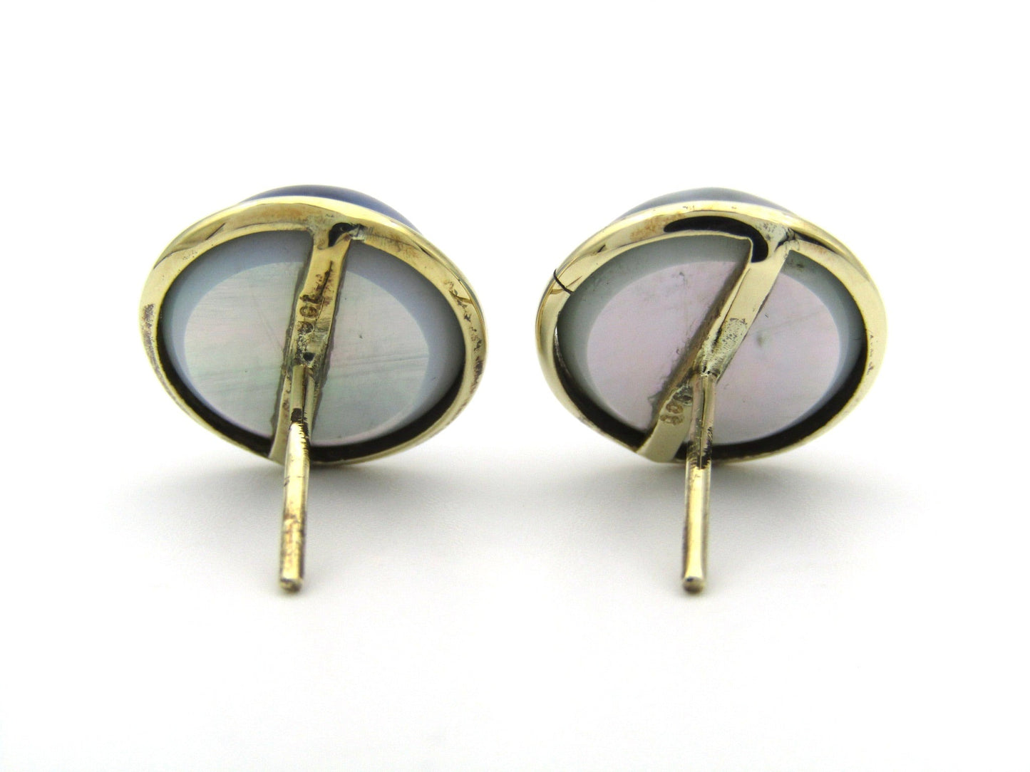 Estate, 9K gold round mabé pearl earrings and enhancer set by Jack Friedman