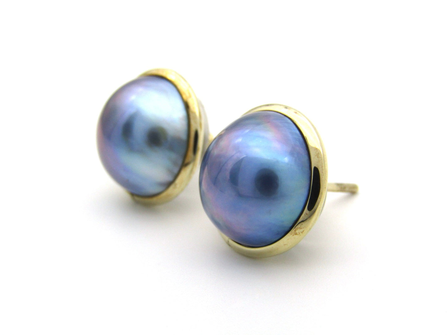 Estate, 9K gold round mabé pearl earrings and enhancer set by Jack Friedman