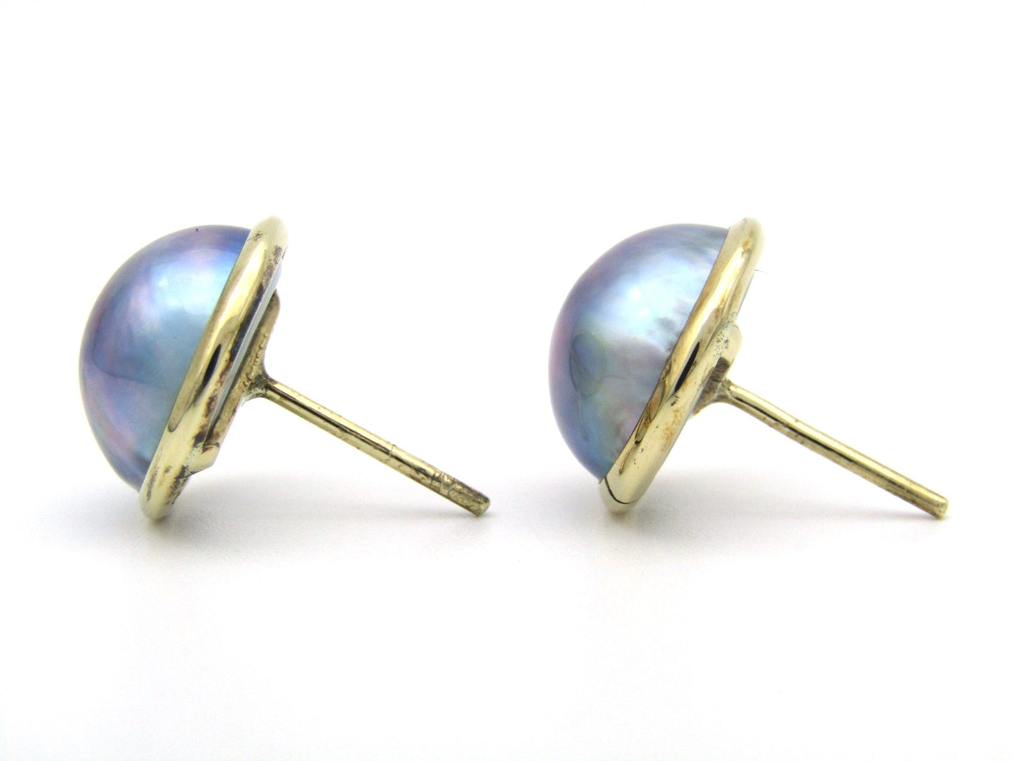 Estate, 9K gold round mabé pearl earrings and enhancer set by Jack Friedman