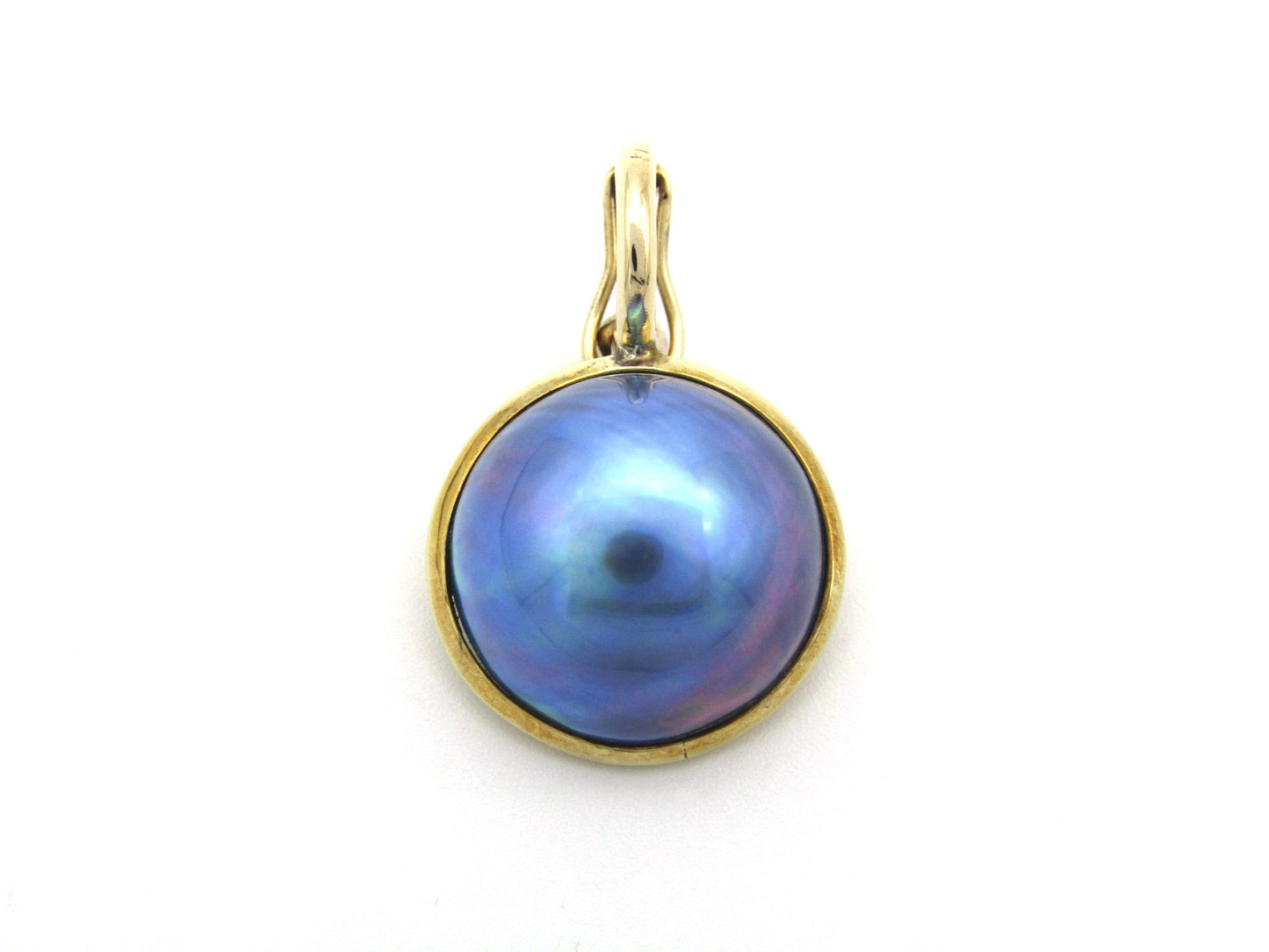 Estate, 9K gold round mabé pearl earrings and enhancer set by Jack Friedman