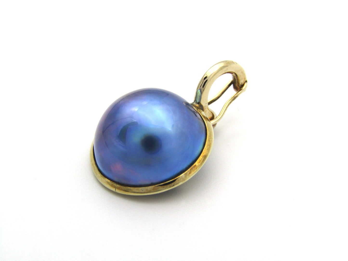 Estate, 9K gold round mabé pearl earrings and enhancer set by Jack Friedman