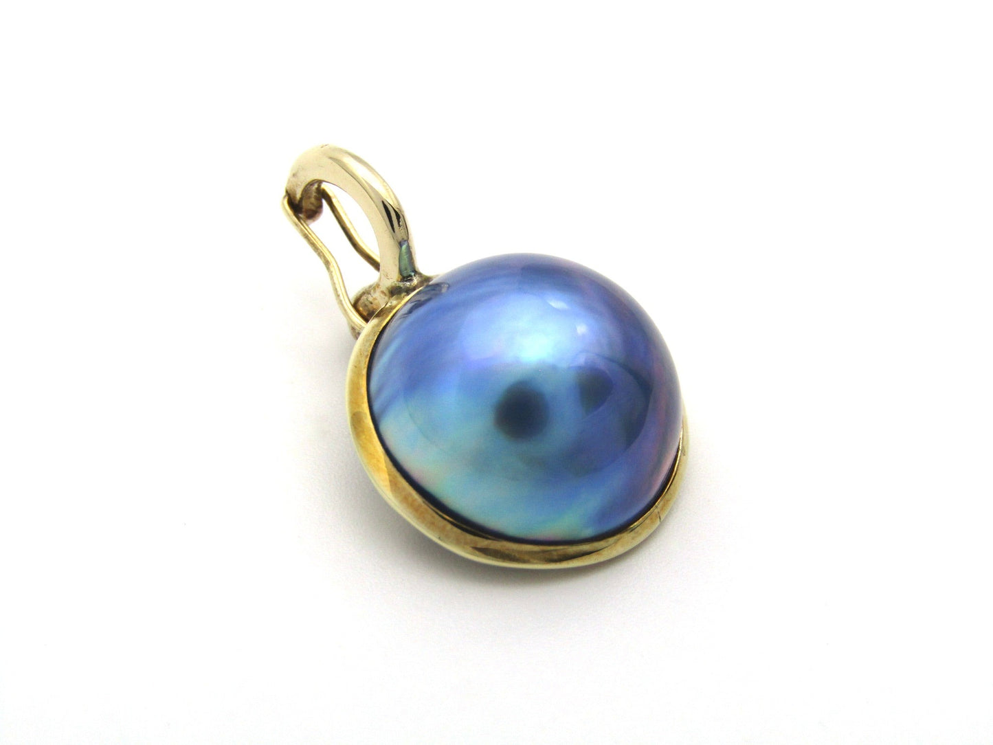 Estate, 9K gold round mabé pearl earrings and enhancer set by Jack Friedman