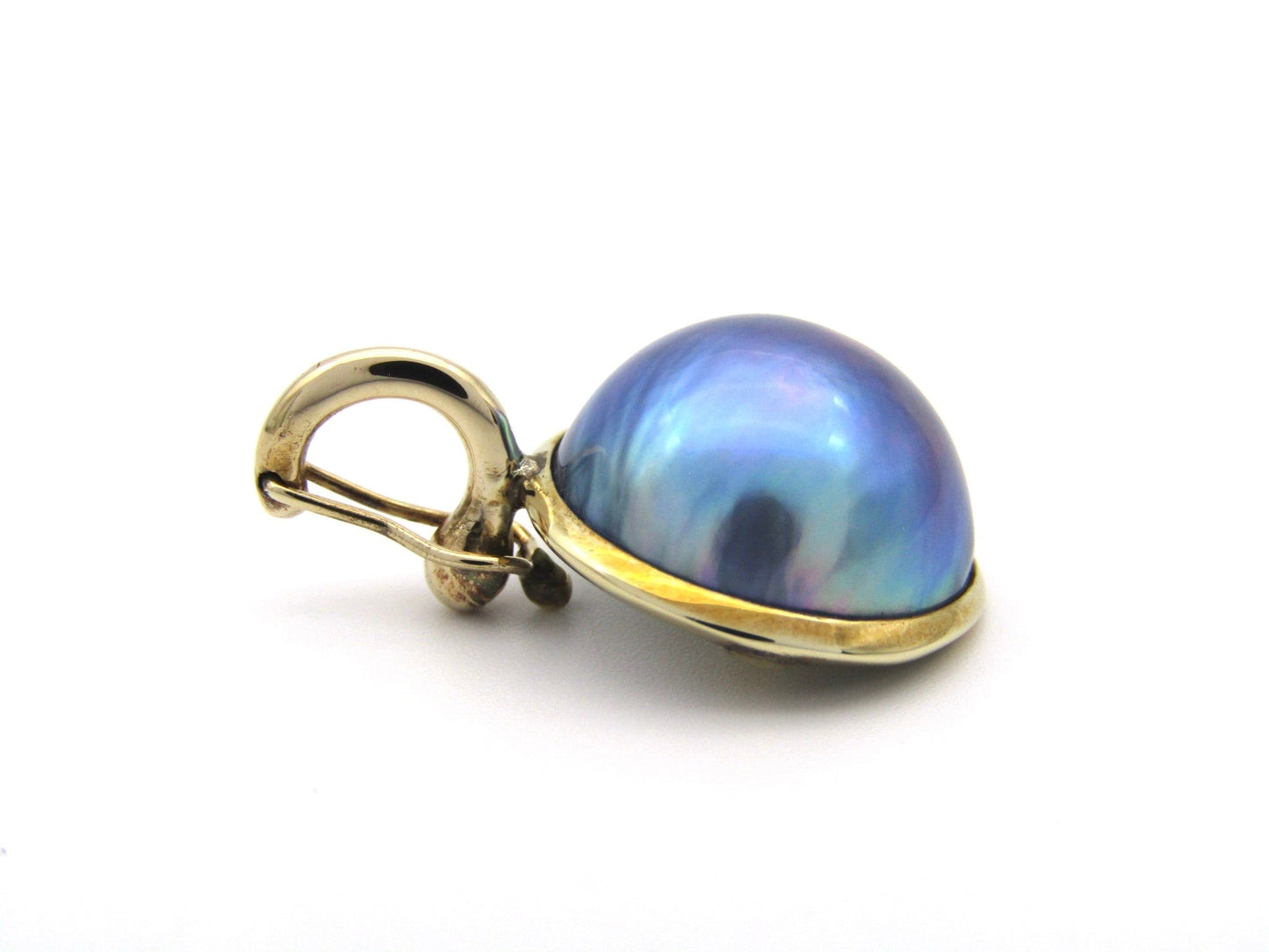 Estate, 9K gold round mabé pearl earrings and enhancer set by Jack Friedman