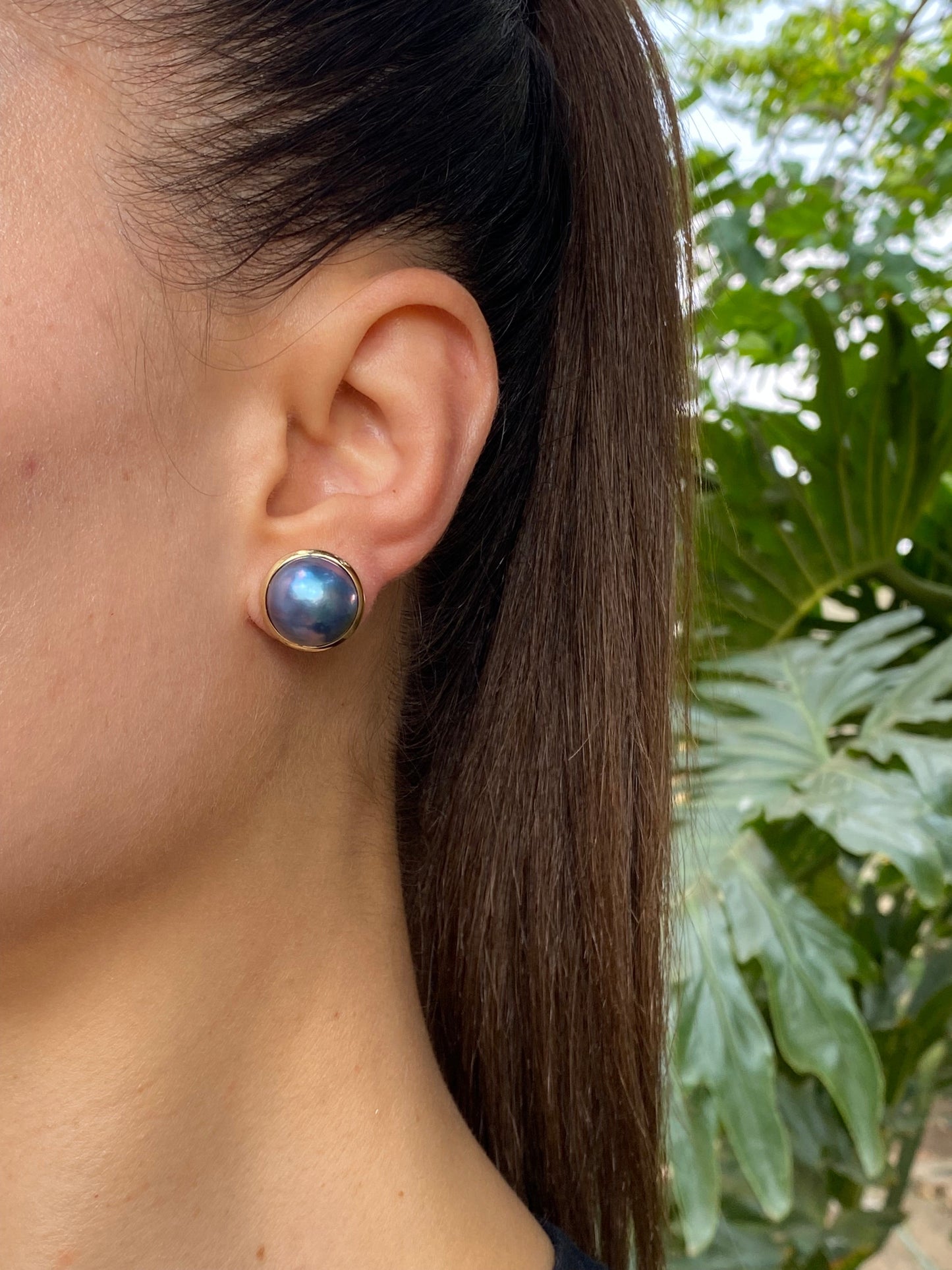 Estate, 9K gold round mabé pearl earrings and enhancer set by Jack Friedman