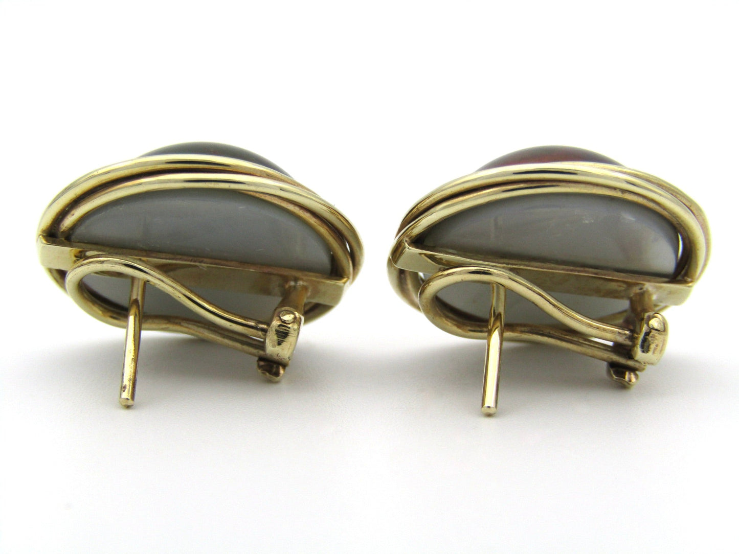 Vintage, 9K gold round mabé pearl earrings, circa 1980's by Jack Friedman