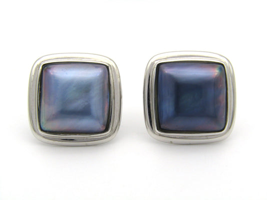 Estate, 9K gold square mabé pearl stud earrings by Jack Friedman