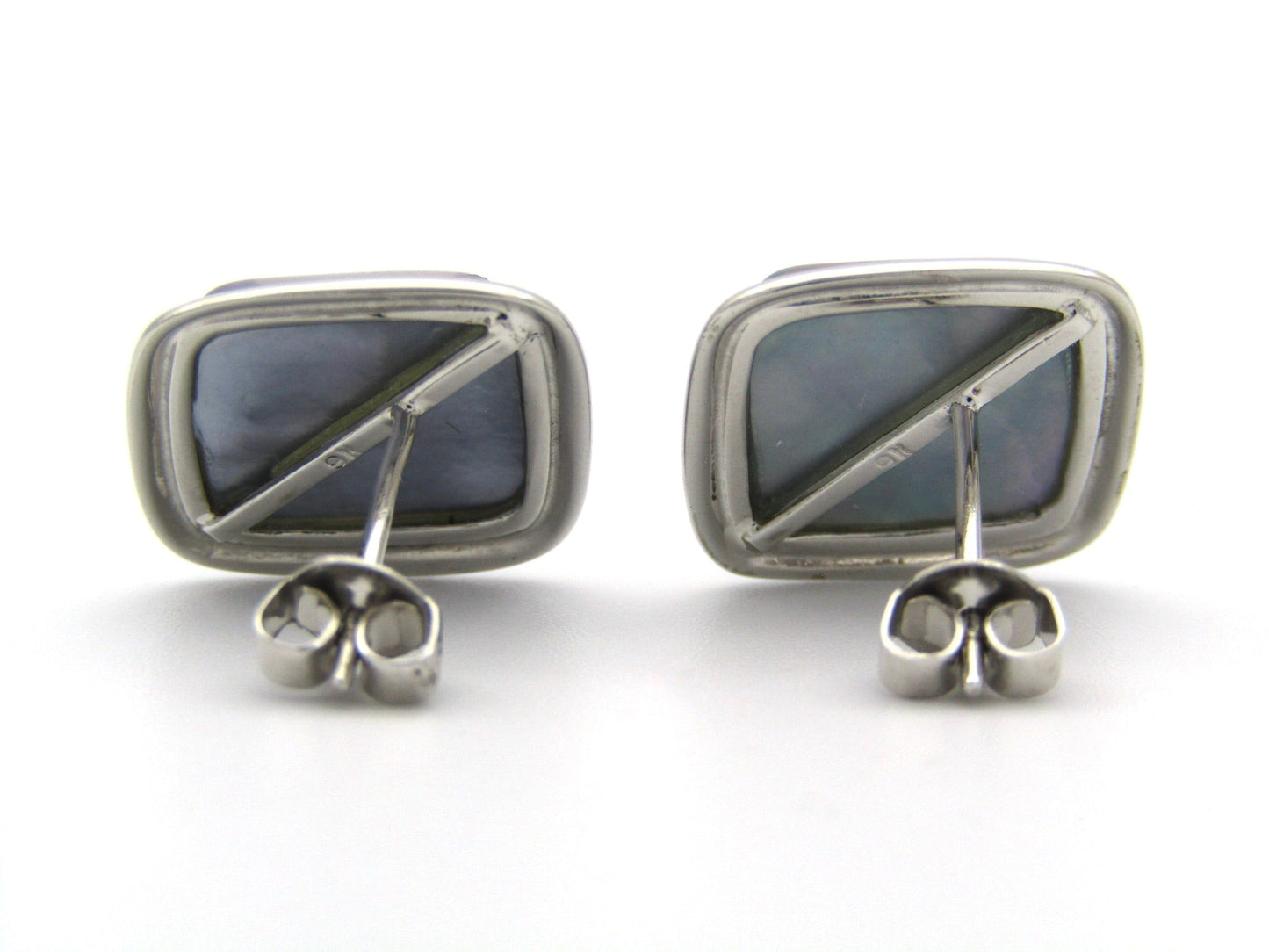 Estate, 9K gold square mabé pearl stud earrings by Jack Friedman