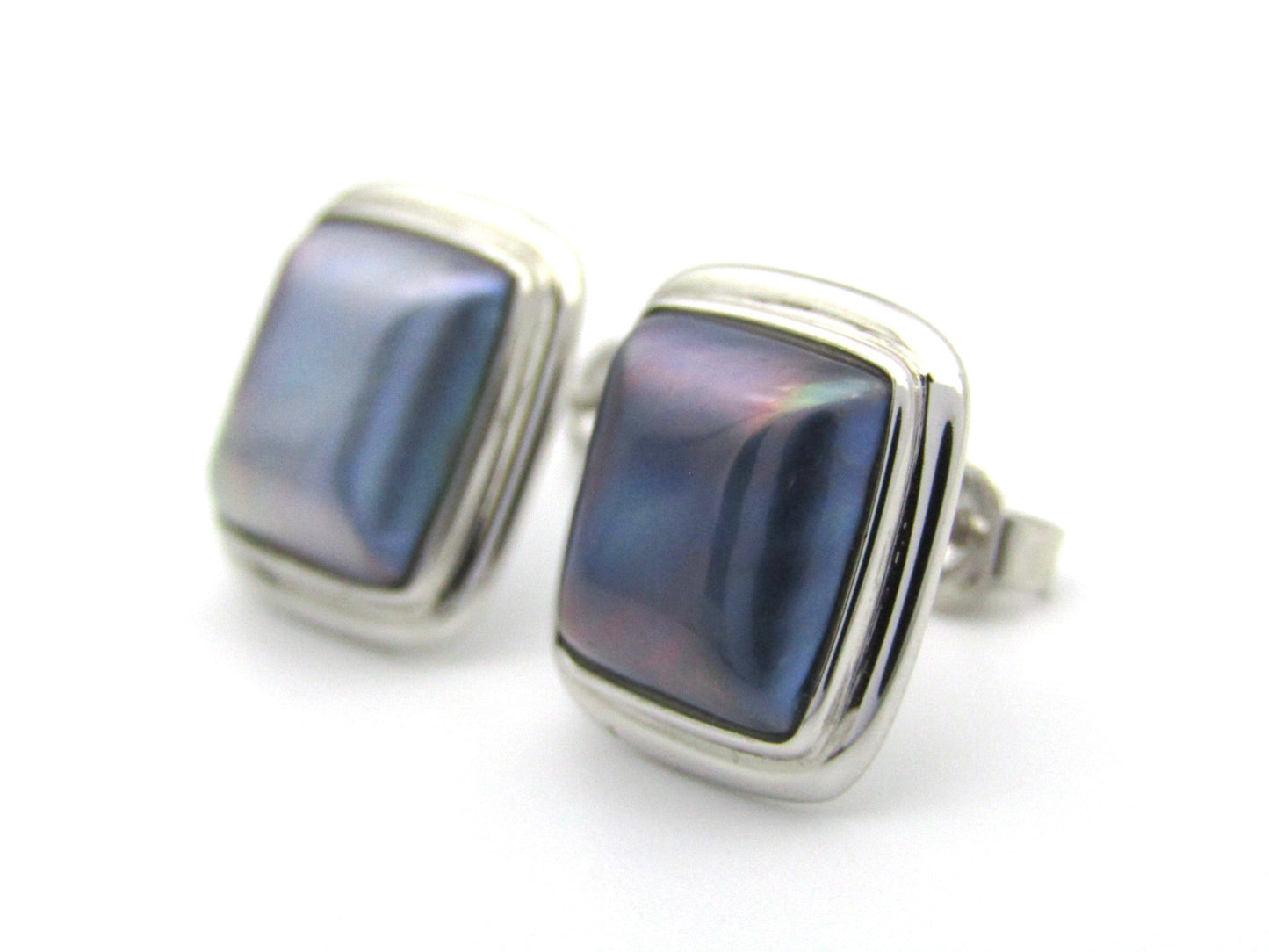 Estate, 9K gold square mabé pearl stud earrings by Jack Friedman