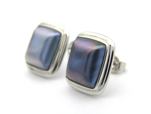 Estate, 9K gold square mabé pearl stud earrings by Jack Friedman