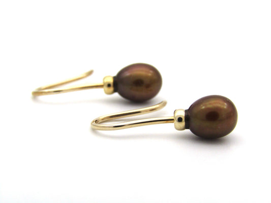 Estate, 9K gold freshwater pearl dangle earrings by Jack Friedman