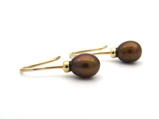 Estate, 9K gold freshwater pearl dangle earrings by Jack Friedman