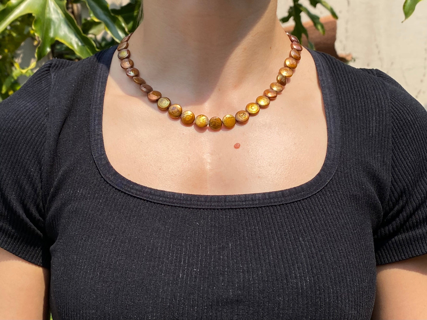 Estate, 9K gold coin freshwater pearl necklace by Jack Friedman
