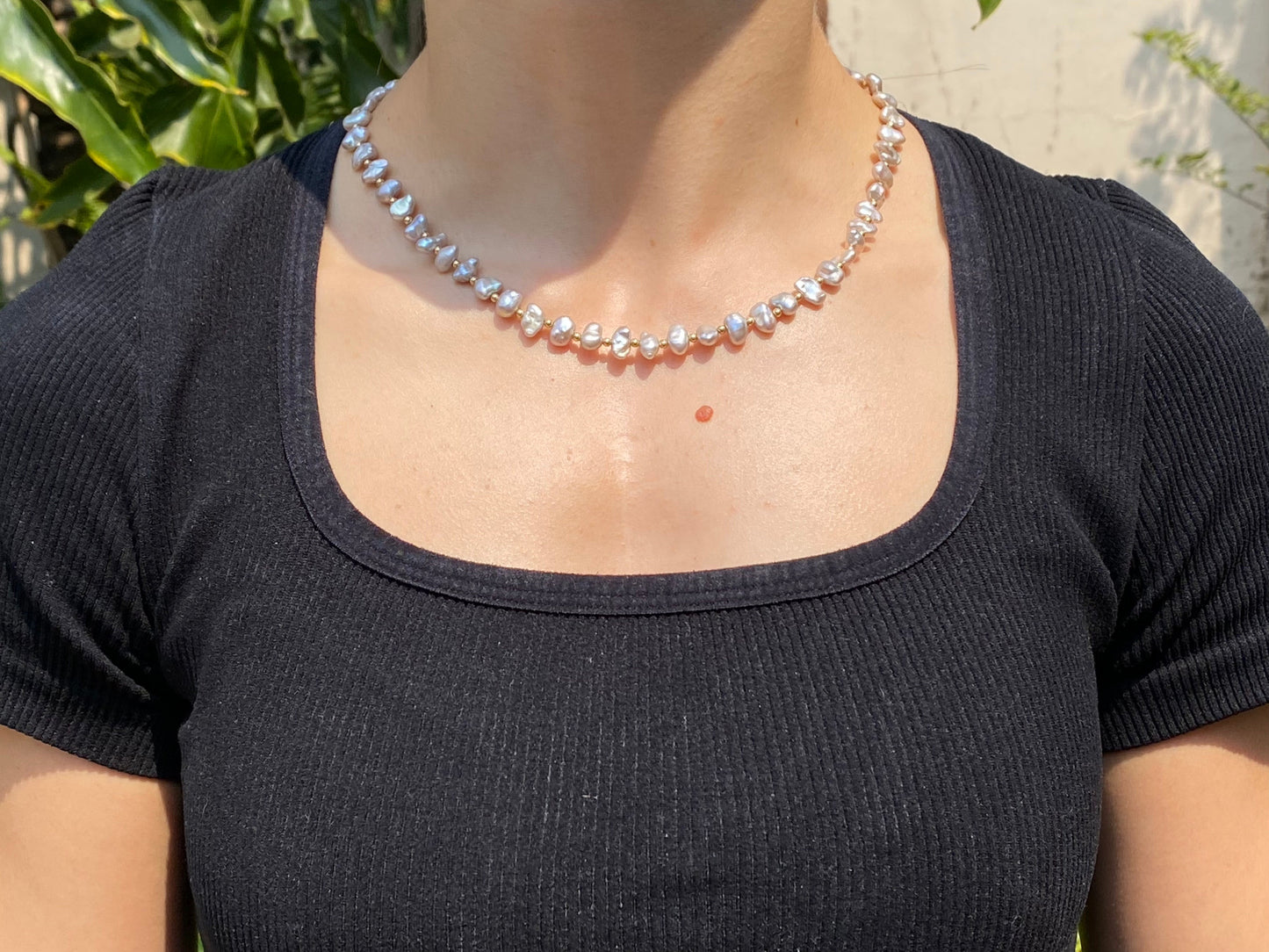 Vintage, 9K gold freshwater pearl necklace, circa 1970's, by Jack Friedman