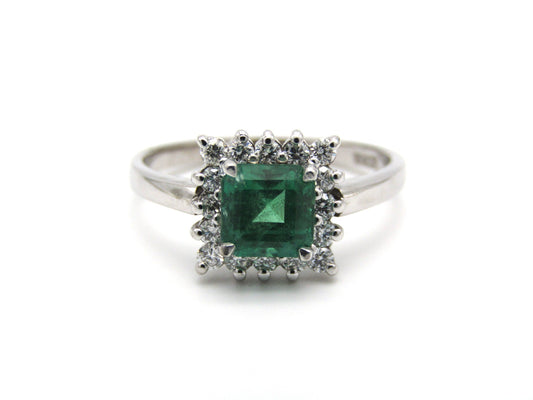 Estate, 18K gold emerald and diamond ring