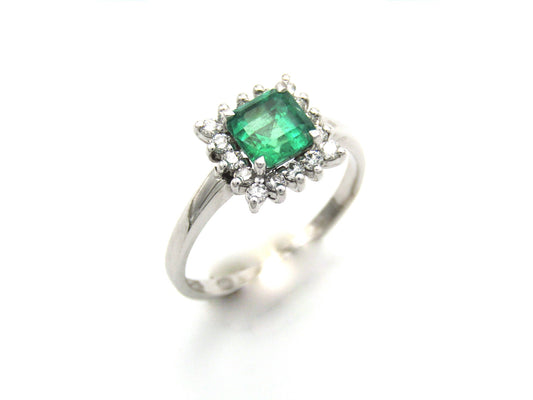 Estate, 18K gold emerald and diamond ring