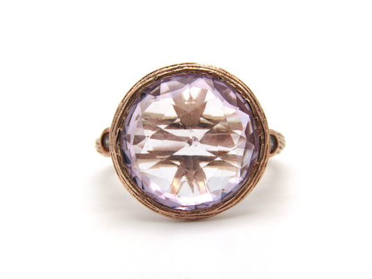 Estate, 9K gold amethyst and diamond ring