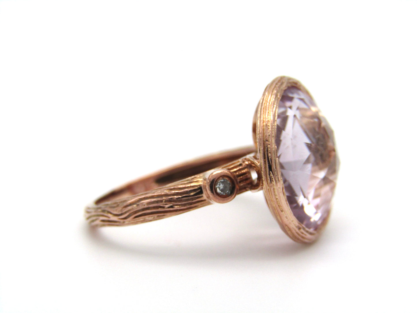 Estate, 9K gold amethyst and diamond ring