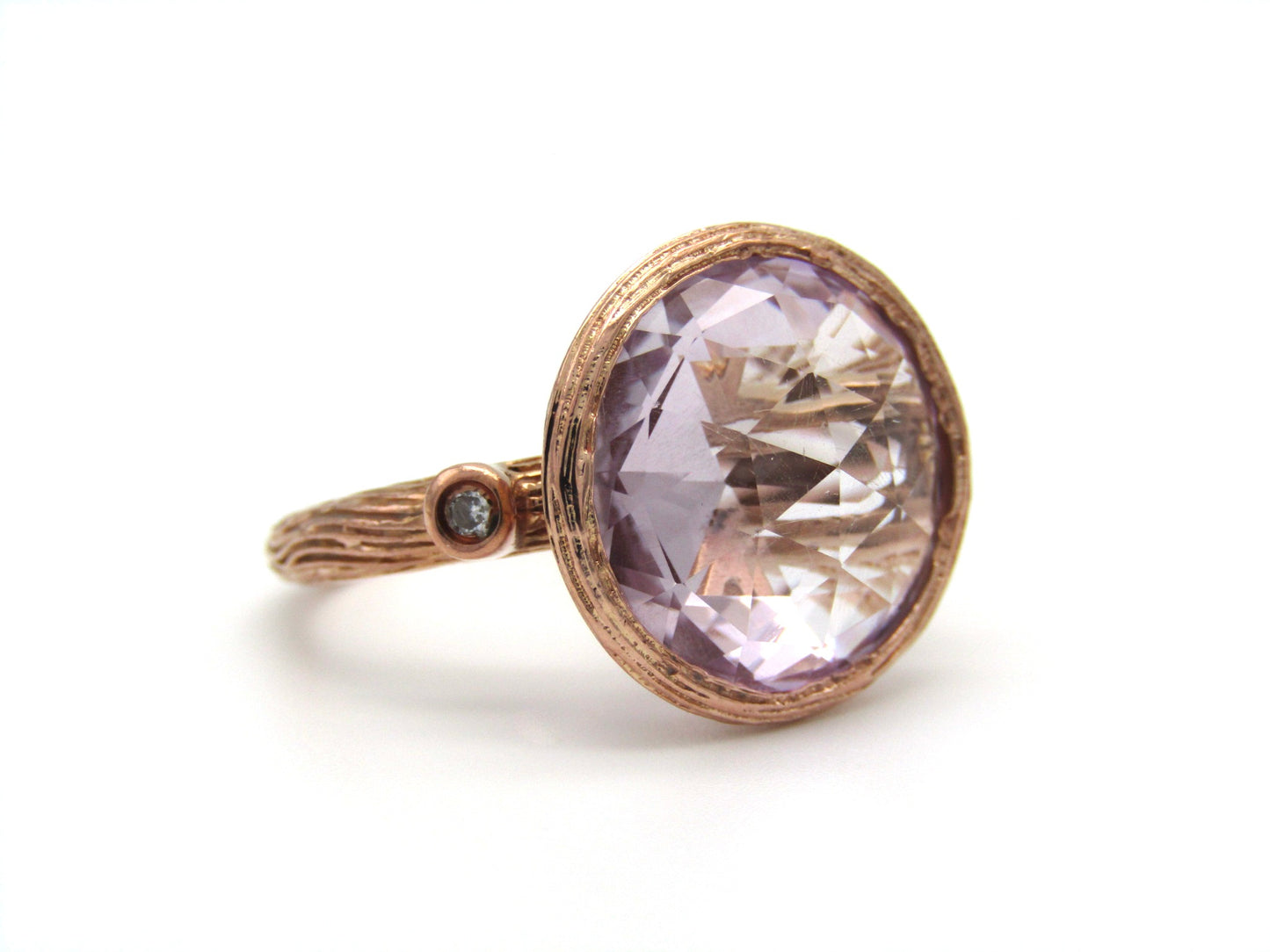 Estate, 9K gold amethyst and diamond ring