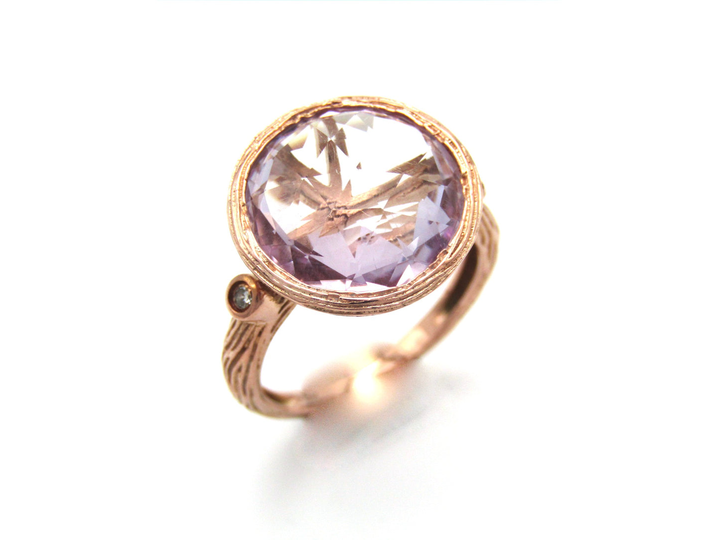 Estate, 9K gold amethyst and diamond ring