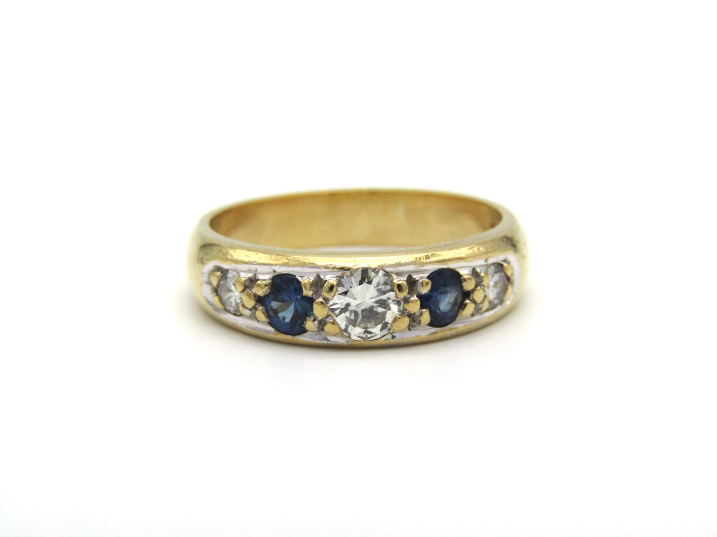 Estate, 18K gold diamond and sapphire half eternity ring